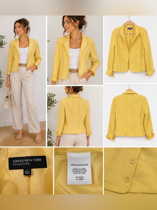 Jones New York Jackets & Blazers - Jones New York Silk Blazer Yellow Size 8 Cropped Lightweight Jacket